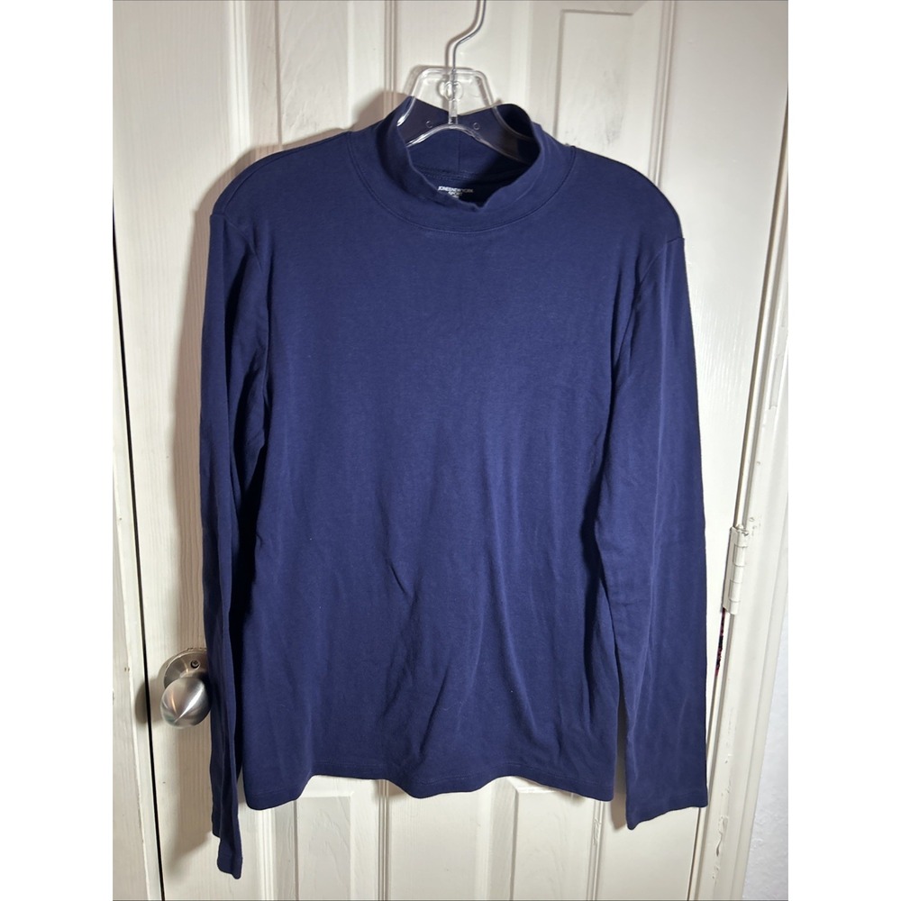 JNY Jones Sport New York Shirt Womens XL Navy Blue Mock Neck Long Sleeve Tee